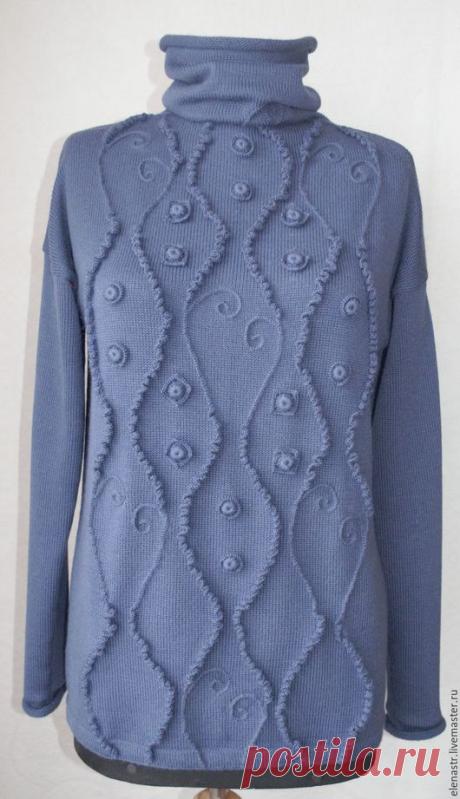 Купить Свитер "Зимняя ночь" - тёмно-синий, пуловер вязаный, авторская ручная работа, однотонный