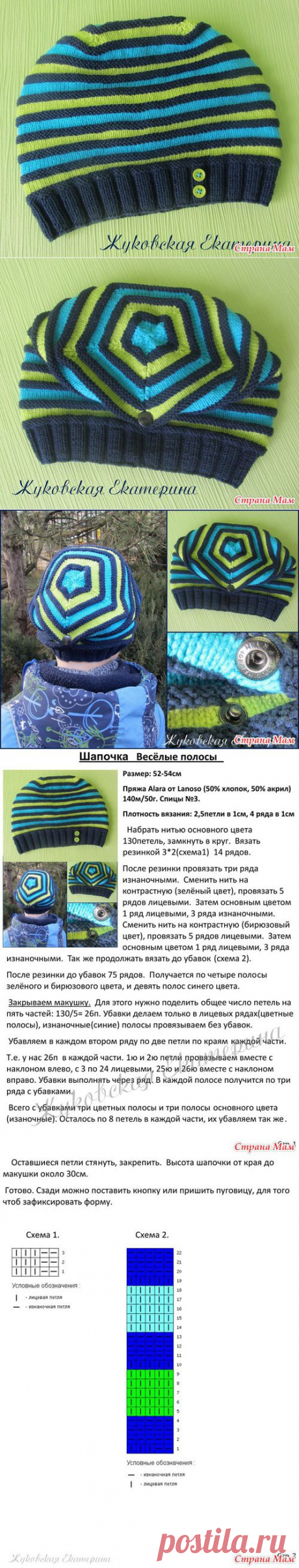 Шапочка &quot;Весёлые полосы&quot; - Вязание - Страна Мам