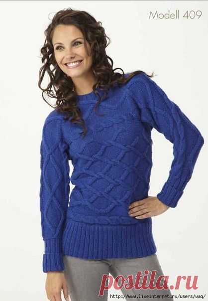 СИНИЙ ПУЛОВЕР СПИЦАМИ - Жакеты,полуверы, свитера