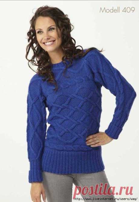 СИНИЙ ПУЛОВЕР СПИЦАМИ - Жакеты,полуверы, свитера