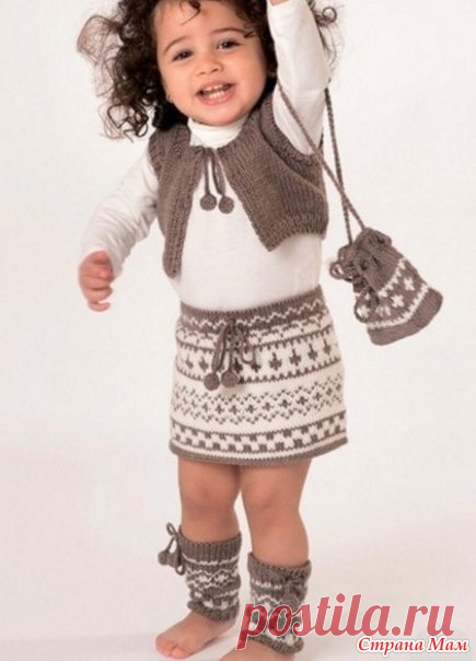 Комплект спицами: жилетик, юбочка, гетры и сумочка. - Вязание - Страна Мам