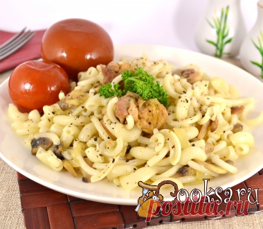 Макароны с курицей и шампиньонами фото рецепт приготовления