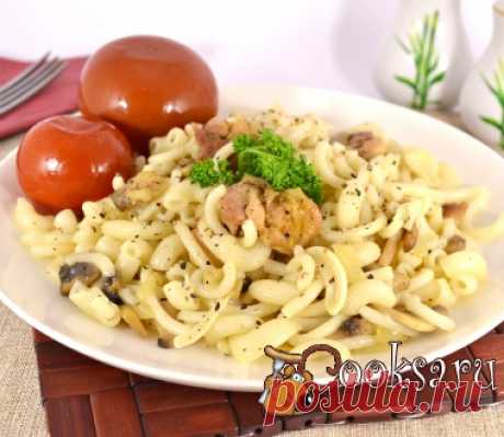 Макароны с курицей и шампиньонами фото рецепт приготовления