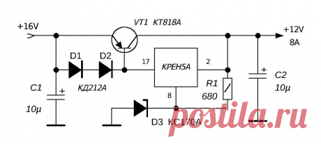 Схема и описание мощного стабилизатора напряжения на МС КРЕН5А с ограничением тока | ASUTPP | Яндекс Дзен