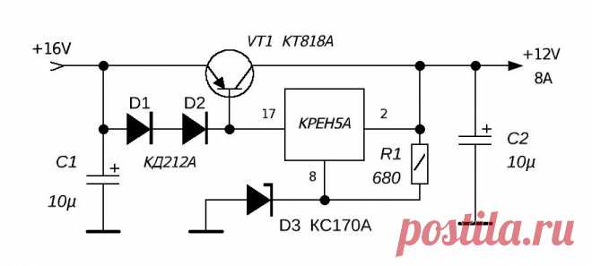 Схема и описание мощного стабилизатора напряжения на МС КРЕН5А с ограничением тока | ASUTPP | Яндекс Дзен