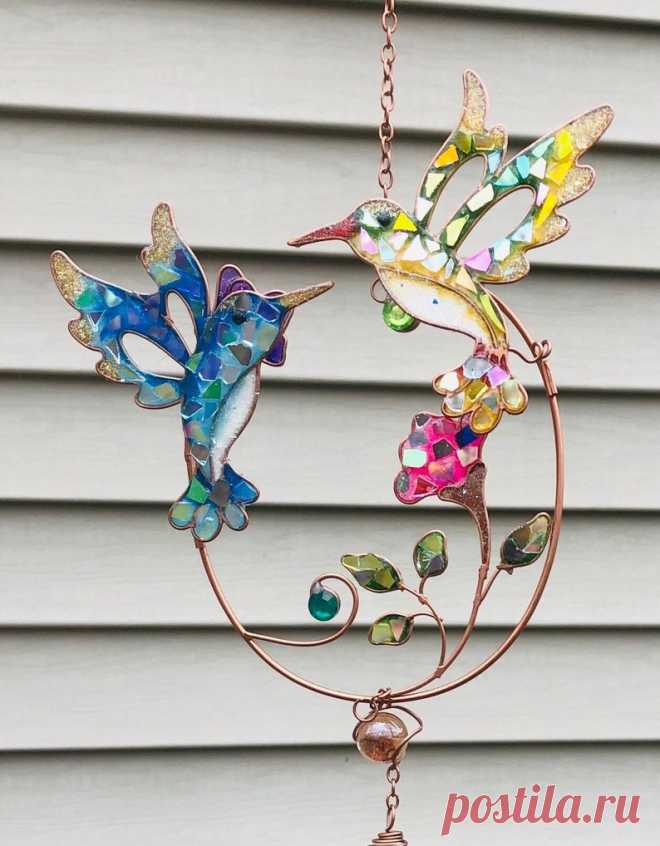 Colibrí.. Carillón de viento de colibrí.. Blingthingzbylori.. Carillón de viento.. SunCatcher.. Arte de jardín. - Etsy Chile