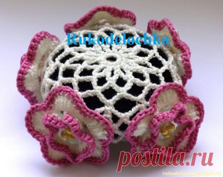 Сеточка для волос с цветами крючком. Мастер-класс.