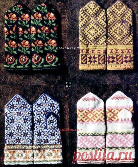 Вязание спицами - винтажные варежки с латышским жаккардом ...из японского журнала