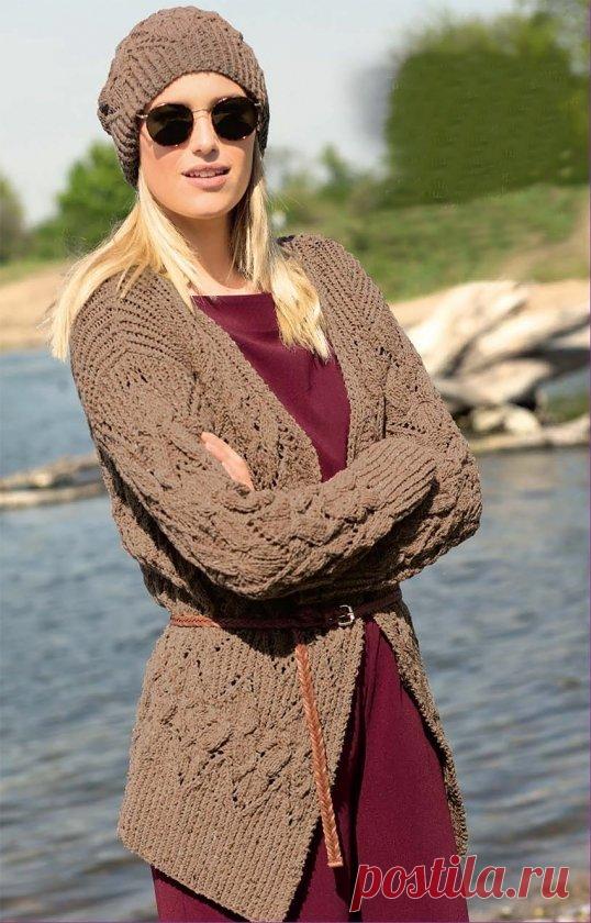 Твидовый жакет с шапкой - Вязаные модели спицами для женщин