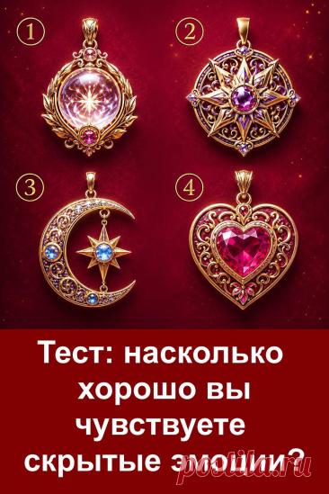 Тест «Насколько хорошо вы чувствуете скрытые эмоции?» поможет проверить вашу интуицию и способность замечать настроение окружающих. Иногда человек говорит одно, но его взгляд, голос или поведение выдают совершенно другие чувства. Четыре загадочных амулета связаны с разными особенностями восприятия людей. Сравните свой результат с реальными ситуациями и посмотрите, насколько точно он вас описывает.