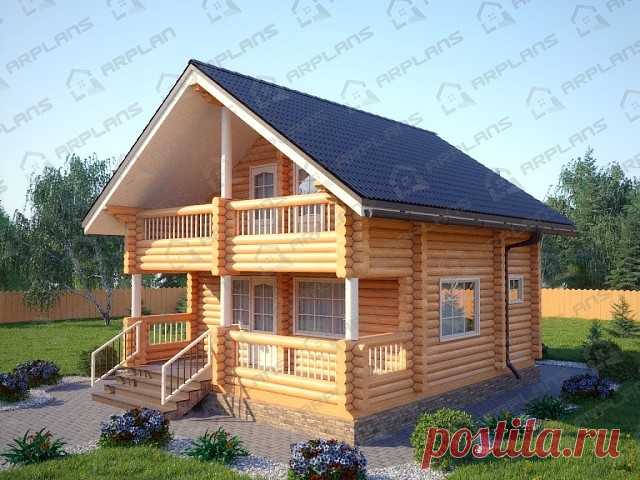#ДомаВеранды 
 Проект дома из бревна с балконом и мансардой ( 88кв.м.)