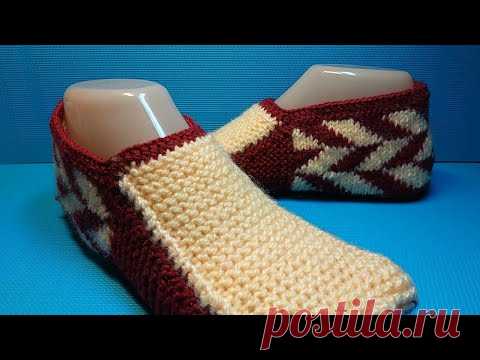Бесшовные тапочки с геометрическим рисунком/ Следки для дома/ Подробный мастер класс #698