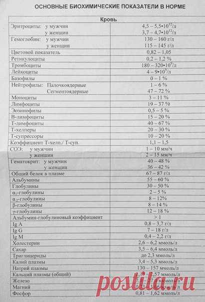 Нормы анализов. Сохраните себе!