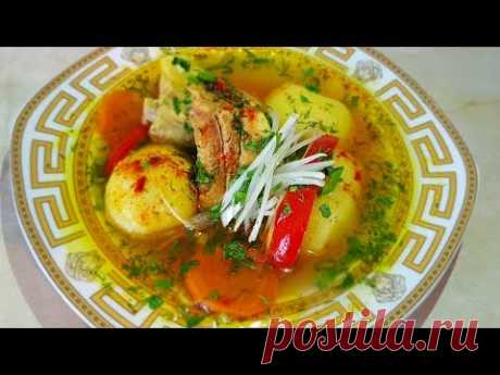 Шурпа из свиных рёбрышек, по-цыгански. Мясной бульон. Gipsy cuisine.