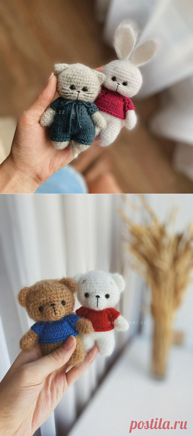 Бесплатное описание Котика, Зайки и Мишки от IGRUSHKI.22