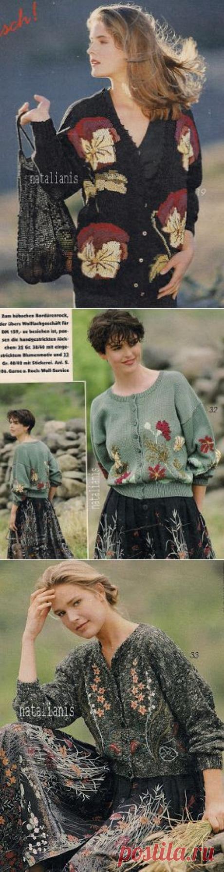 Цветы\вышивка по вязке