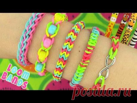 How to Make Loom Bands. 5 Easy Rainbow Loom Bracelet Designs without a Loom - Rubber band Bracelets - YouTube