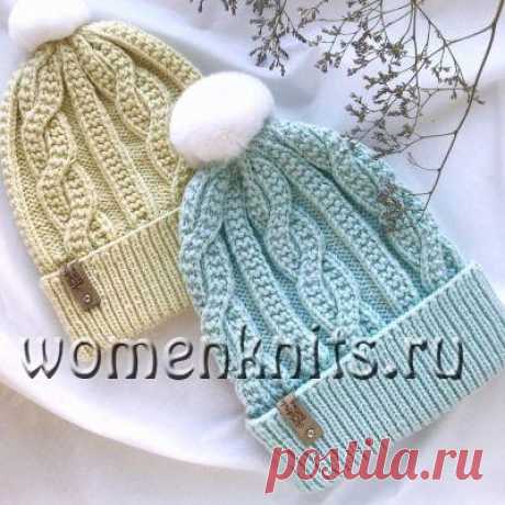 Шапка рельефными косами спицами