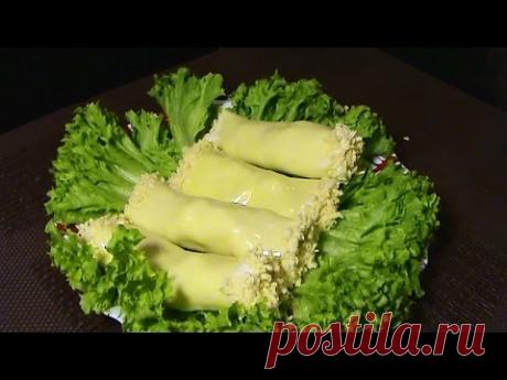 Закуска "Рулетики из плавленого сыра с ветчиной"