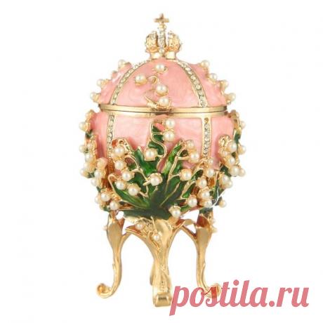 Russian Faberge Style Egg / Trinket Jewel Box with Flowers & Russian Emperor's Crown 8cm (3.2'') pink Faberge style Egg with Flowers & Russian Emperors Crown   Material: Alloy of non-ferrous metals, enamel, crystals.  Height: 8 cm (3.2).  Weight: 170 grams.  The small replica of Russian emperors crown is placed on the top of the egg.  The egg can be used as a trinket jewel box.  This