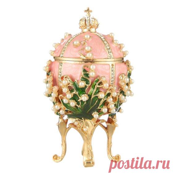 Russian Faberge Style Egg / Trinket Jewel Box with Flowers & Russian Emperor's Crown 8cm (3.2'') pink Faberge style Egg with Flowers & Russian Emperors Crown   Material: Alloy of non-ferrous metals, enamel, crystals.  Height: 8 cm (3.2).  Weight: 170 grams.  The small replica of Russian emperors crown is placed on the top of the egg.  The egg can be used as a trinket jewel box.  This