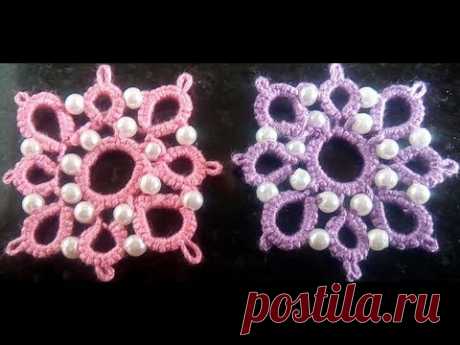 102-Shuttle tatting#Lesson-26, beaded square flower(Hindi/Urdu)