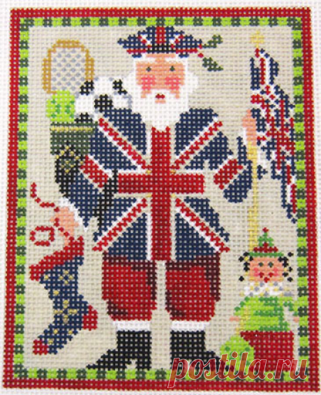 Kelly Clark Needlepoint - Mini British Union Jack Santa - Needle Nook Mini British Union Jack Santa (KC-KCN1310) is a Christmas needlepoint canvas design by Kelly Clark Needlepoint available at the Needle Nook of La Jolla.