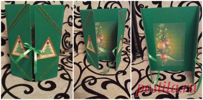 Открытка к Новому году с элементами вышивки,ручная работа.