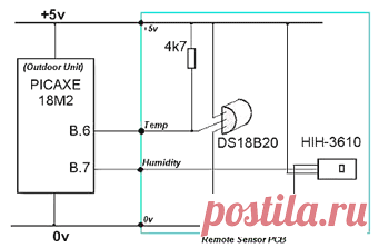 Метеостанция своими руками. Измерение температуры, пожалуй, проще всего. Для это используется датчик DS18B20. Для измерения влажности был использован HIH-3610, выдающий напряжение 0.8 - 3.9В при влажности 0% до 100%