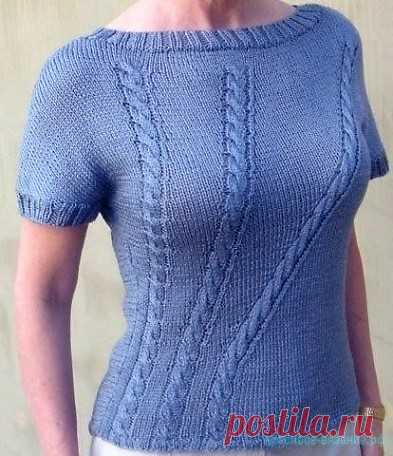 >Пуловер с коротким рукавом спицами.