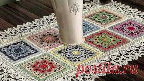 САЛФЕТКИ КРЮЧКОМ ИЗ ЦВЕТНЫХ МОТИВОВ - КВАДРАТНЫЕ, ПРЯМОУГОЛЬНЫЕ, САЛФЕТКИ-ДОРОЖКИ