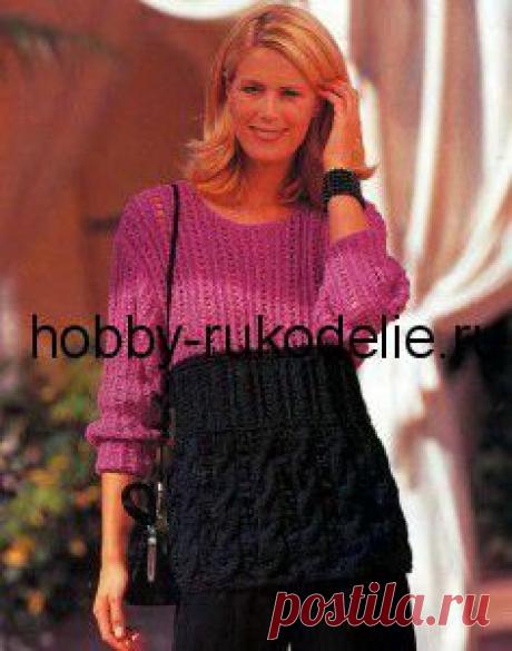 Хобби (рукоделие своими руками): вышивка, вязание » Архив блога » Двухцветный пуловер из лентовидной пряжи – вязание спицами