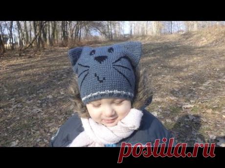 тунисское вязание #Котошапка часть1