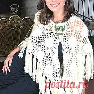 Белая шаль, связанная крючком из круглых мотивов. Описание + схемы/Шали. Палантины. Платки. Пончо. Накидки. Пелерины./Вязание/Статьи / Шитье, вязание, рукоделие, бисероплетение