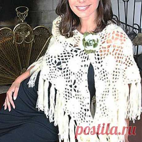 Белая шаль, связанная крючком из круглых мотивов. Описание + схемы/Шали. Палантины. Платки. Пончо. Накидки. Пелерины./Вязание/Статьи / Шитье, вязание, рукоделие, бисероплетение