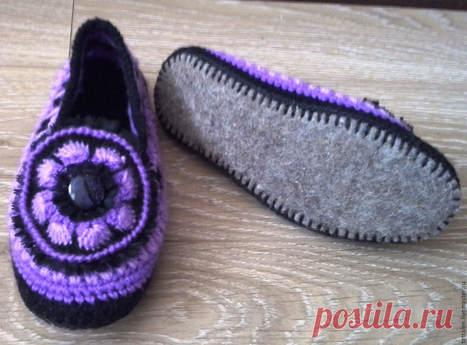 Купить Тапочки вязаные крючком Виолетта в интернет магазине на Ярмарке Мастеров