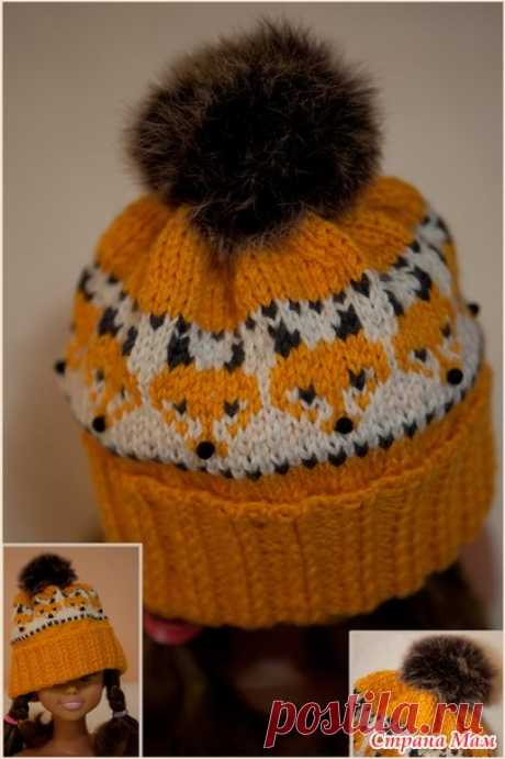 . Шапочка для девочки с жаккардом "Лисички" и помпоном - Вязание - Страна Мам