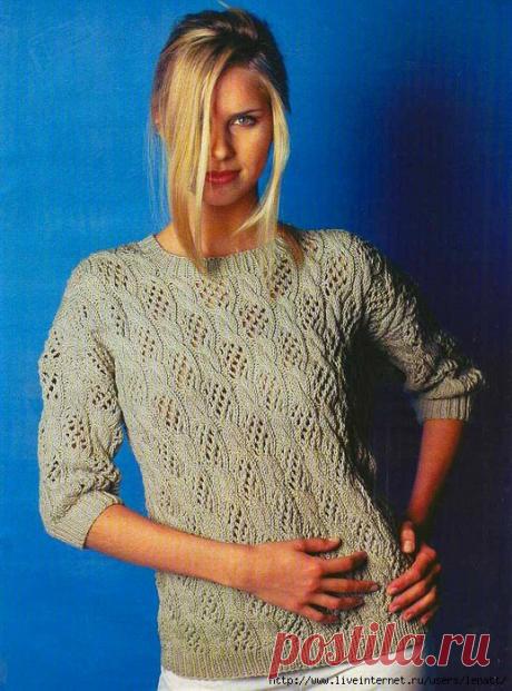 Спицы.Пуловер с ажурным узором
