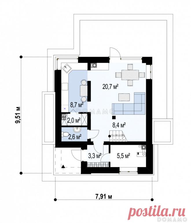 Проект дома с 3 спальнями на втором этаже и кладовкой на кухне, площадь 115 кв. м | DOMAMO - проекты домов | Дзен