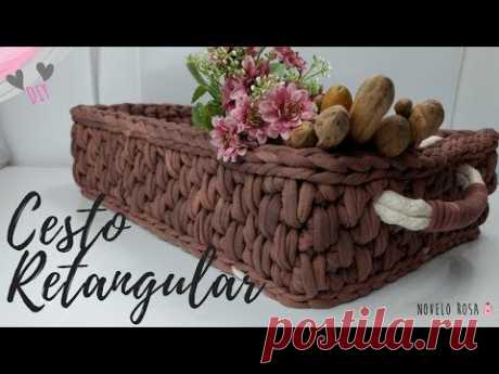 Como fazer Cesto Retangular em fio de malha - Novelo Rosa