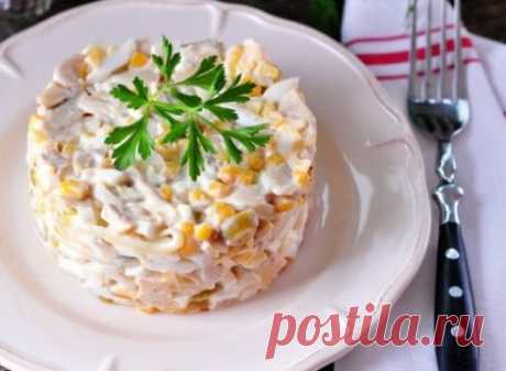 Салат с консервированными шампиньонами и кукурузой | Краше Всех