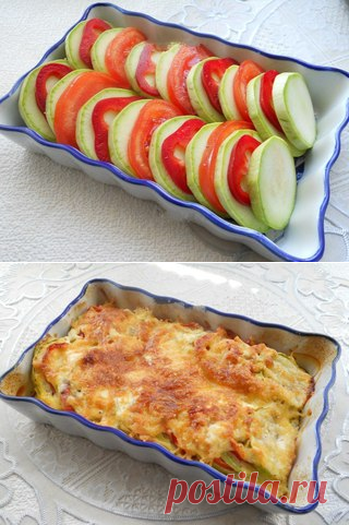 Кабачки, запеченные с помидорами и сыром.