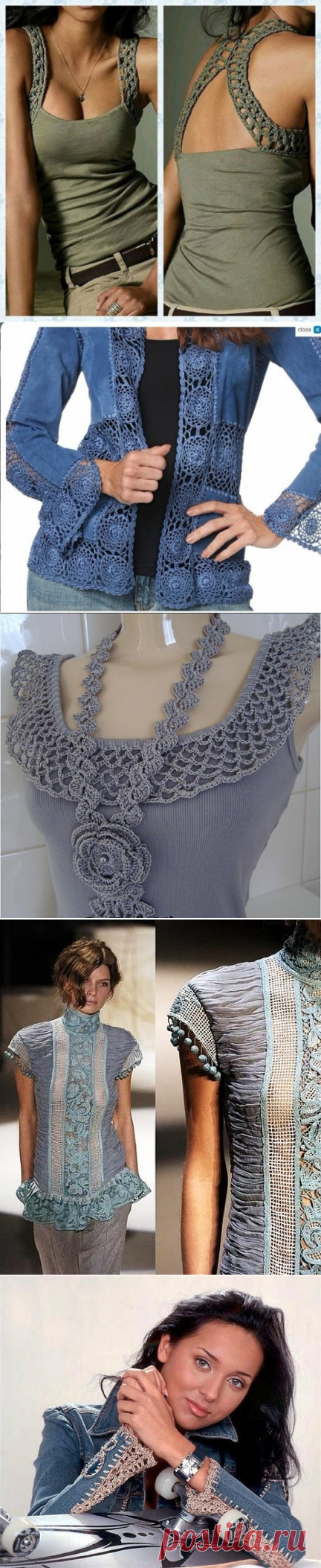 Вязание крючком + ткань. (Идеи из интернета) - запись пользователя Марина в сообществе Вязание крючком в категории Женская одежда крючком. Схемы и описание