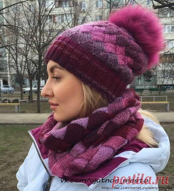 Шапочка и снуд в технике энтерлак.