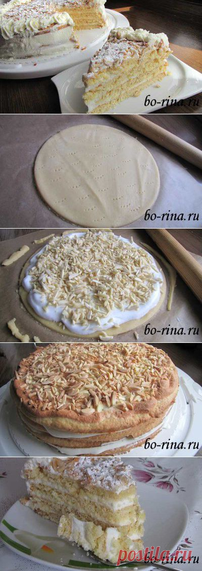 Сметанный торт с миндалём | Вкусно и красиво!