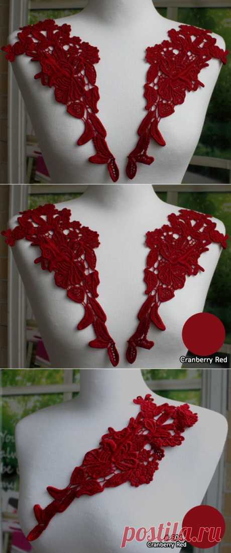 Lace Applique Pair Cranberry Red Venise Lace for by MakingPlus