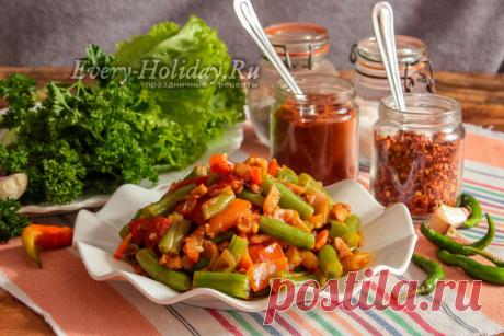 Фасоль стручковая, тушеная с грибами и овощами, рецепт с фото пошагово