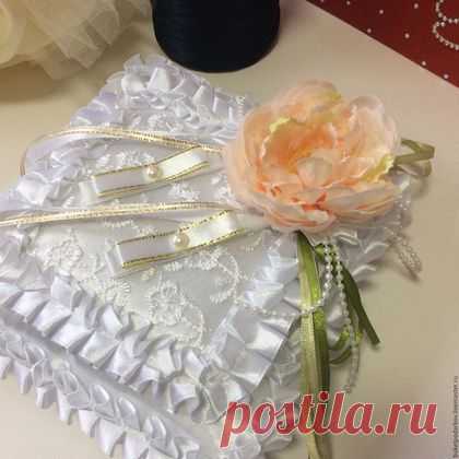 Купить Подушечка для колец " Розовый пион" - белый, подушечка для колец, подушечка для загса, подушечка