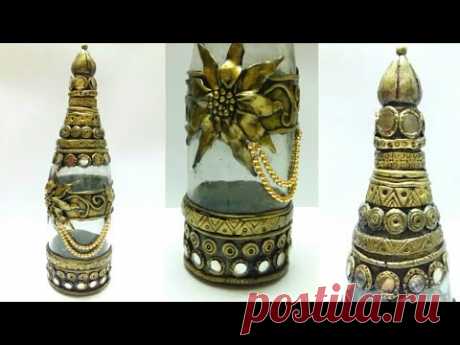 Antique bottle art || easy antique bottle decoration from clay for beginners by Crafty hands