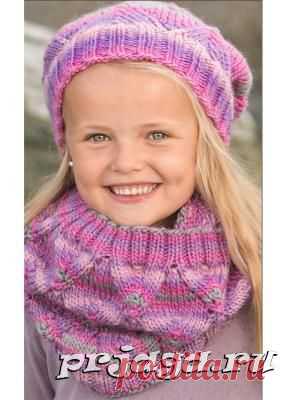 Детская шапочка и снуд спицами из пряжи секционного крашения